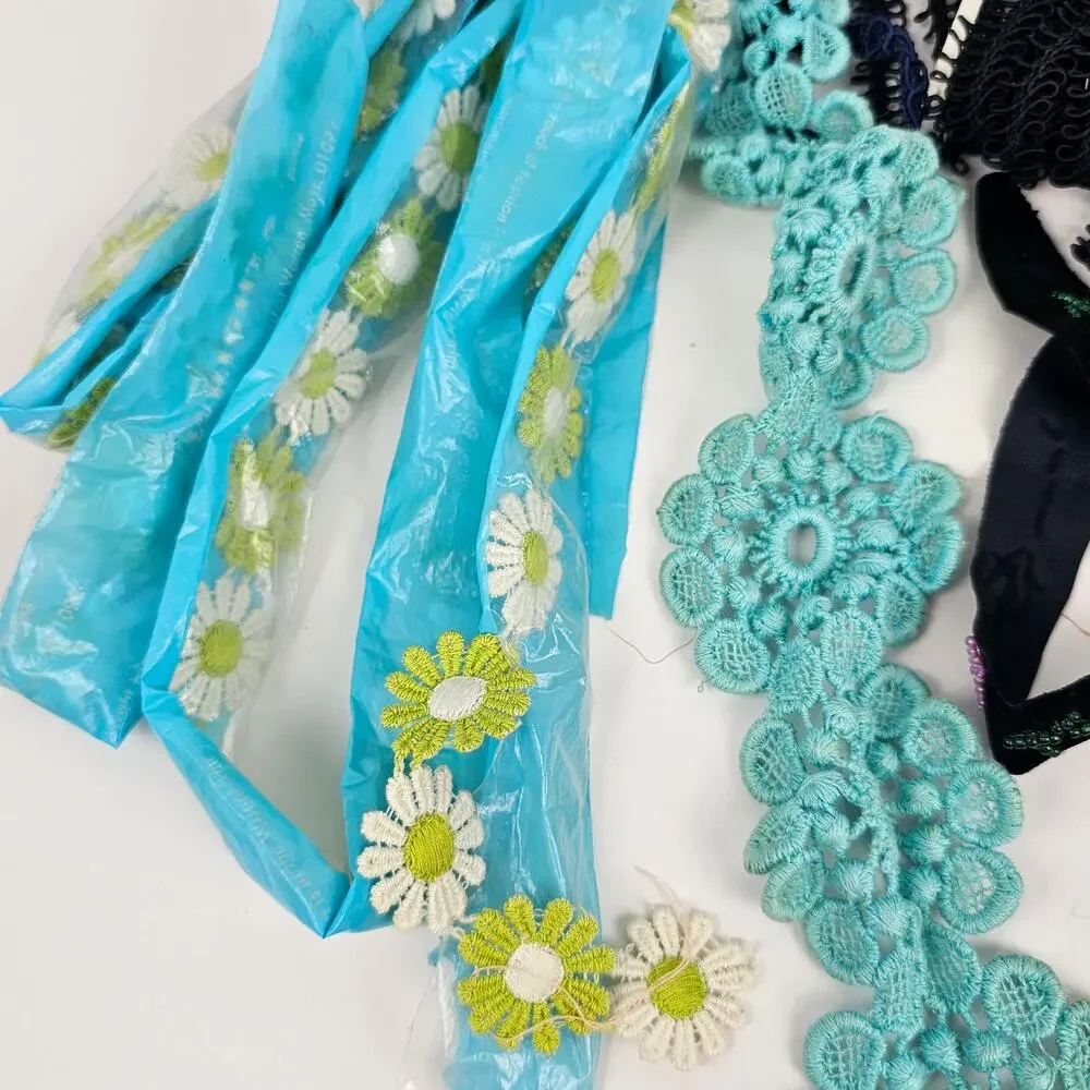 Lot vintage lace, beaded trim, rhinestone ribbon more